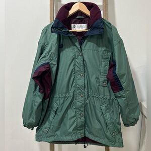 Columbia Long's Peak Jacket Size Men's Medium Green Burgundy Jacket Shell Only